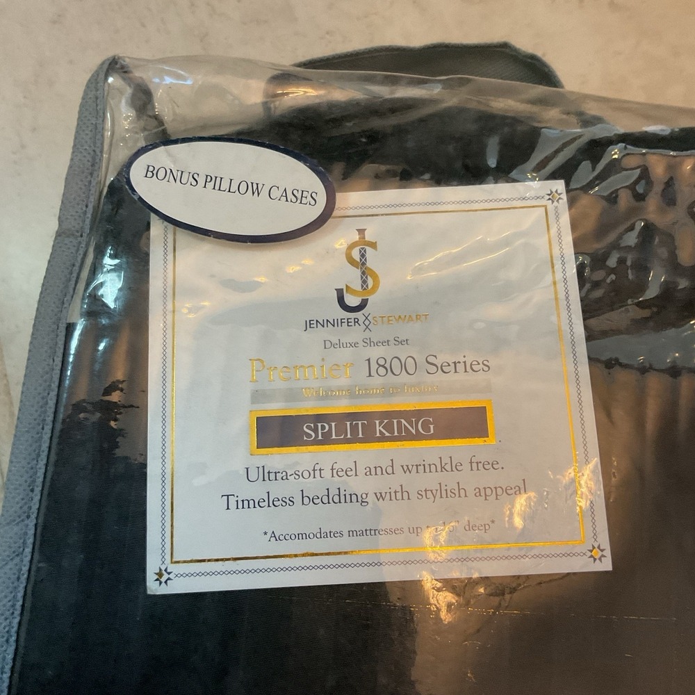 NWT Split King Sheets Black Premier Series 1800 Ultra Soft Wrinkle Free - Picture 3 of 4